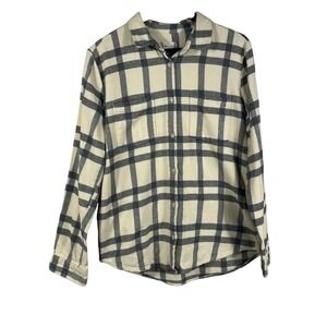 Altar'd State Women's Grey Plaid Flannel Shirt Size M Button Front 100% Cotton